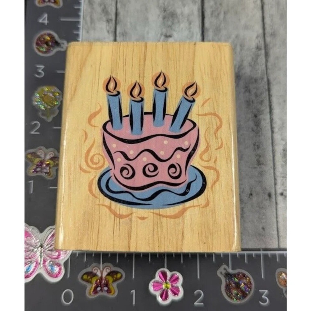 Greenbrier Birthday Cake Candles Rubber Stamp Wood #D71